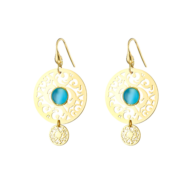 Women's Byzance Earrings 03X15-00379 Oxette Bronze-Gold IP With Turquoise Mop Stone 3.5 Cm